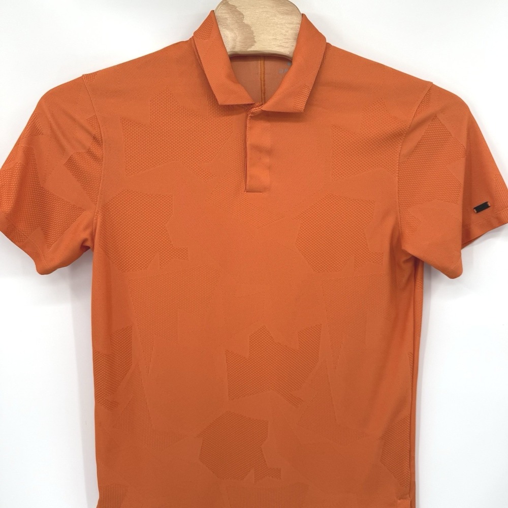 Nike‎ Polo Shirt Men Medium Orange Tiger Woods Dri-FIT Geometric Camo Golf Tee